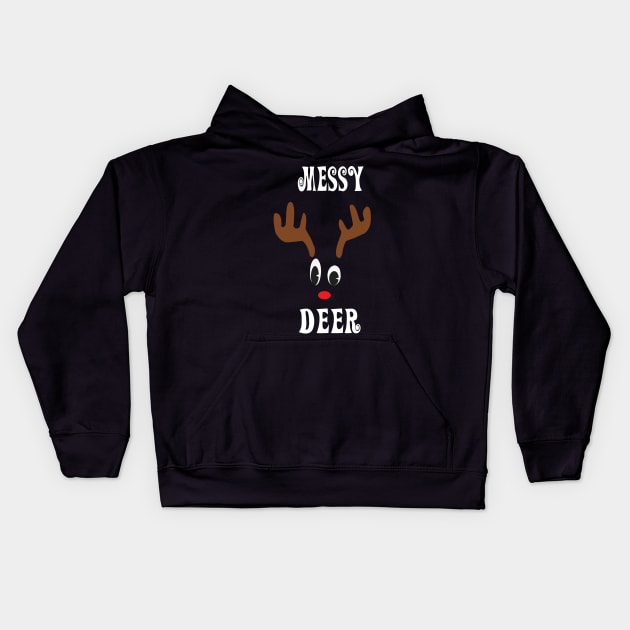 Messy Reindeer Deer Red nosed Christmas Deer Hunting Hobbies Interests Kids Hoodie by familycuteycom